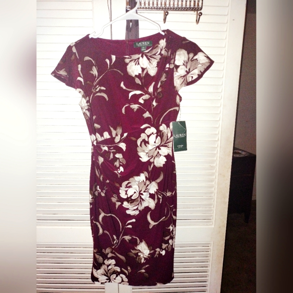 Ralph Lauren dress plum colored with flowers size 0 petite